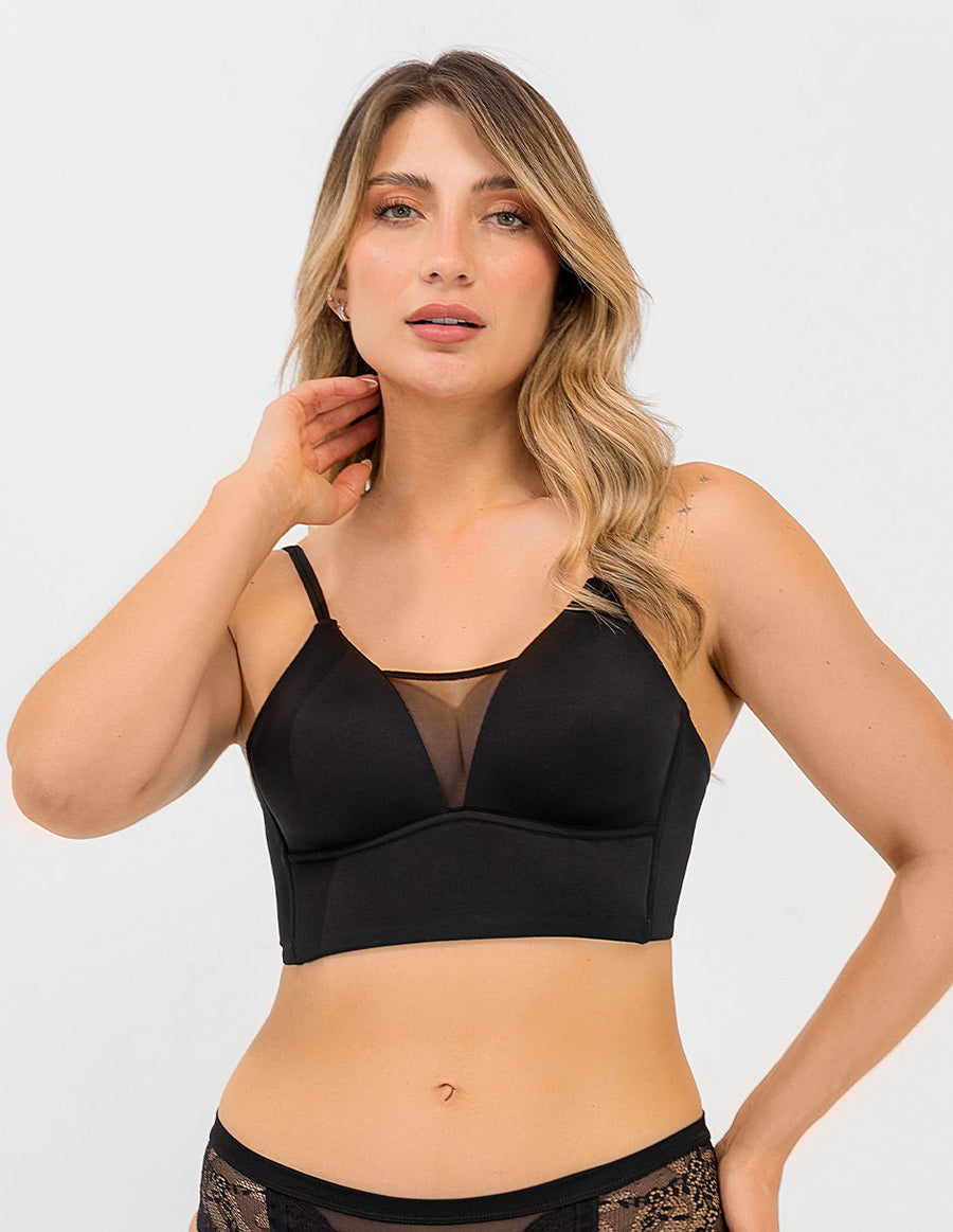 Brasier unicolor para mujer sin varillas con copa triangular y espalda ancha – Diane&Geordi