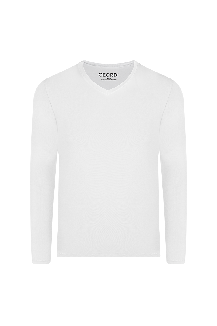 Cuello V Camisetas Blancas De Algodon Mujer Manga Larga Camiseta